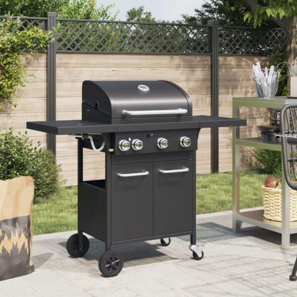 Paesini - Griglia Barbecue a Gas con 4 Bruciatori Nero in Acciaio