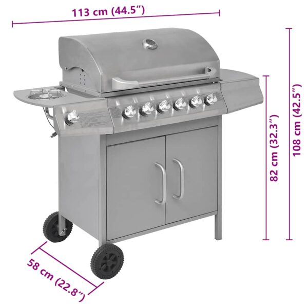 Paesini - Griglia Barbecue a Gas 6+1 Fornelli Argento - immagine 9